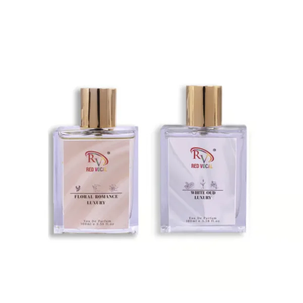 Red Vocal Floral Romance Luxury (Women) with White Oud Luxury (Unisex) 100ml Perfume Spray Combo – 2 x 100ml