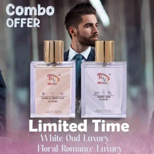 Red Vocal Floral Romance Luxury (Women) with White Oud Luxury (Unisex) 100ml Perfume Spray Combo – 2 x 100ml