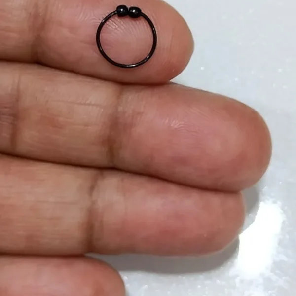 NOSE RING BLACK 2 BOLL Rhodium Plated Brass, Metal, Alloy, Stone Nose Ring PACK OF 2