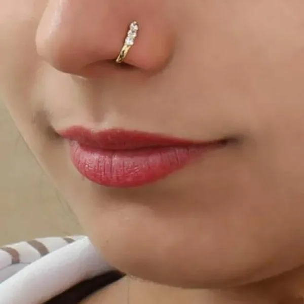 Beautiful Gold Plated Nose Pin U Shape FANCY 03 Nug Wedding Nose Ring Fashion Gift Jewellry PACK OF 1