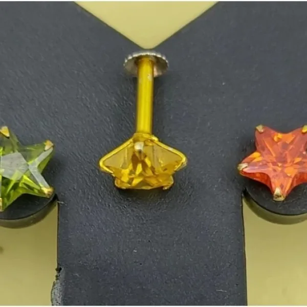 Beautiful Gold Plated Nose Pin CRYTAL STONE FIVE STAR Wedding Nose Ring Fashion Gift Jewellry PACK OF 5