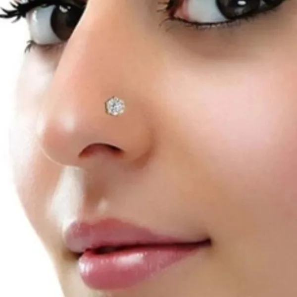 Beautiful Gold Plated Nose Pin White STONE Wedding Nose Ring Fashion Gift Jewellry PACK OF 1