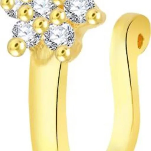 Beautiful Gold Plated Nose Pin U LONG 7 STONE Wedding Nose Ring Fashion Gift Jewellry PACK OF 1