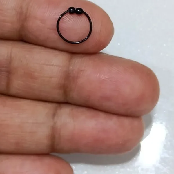 BLACK NOSE RING BOLL Rhodium Plated Brass, Metal, Alloy, Stone Nose Ring PACK OF 1