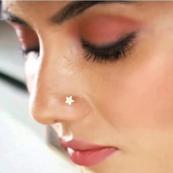GIRLS Nose Pin Diamond Nose pin Star/chakor (White) For Women and Girl PACK OF 2