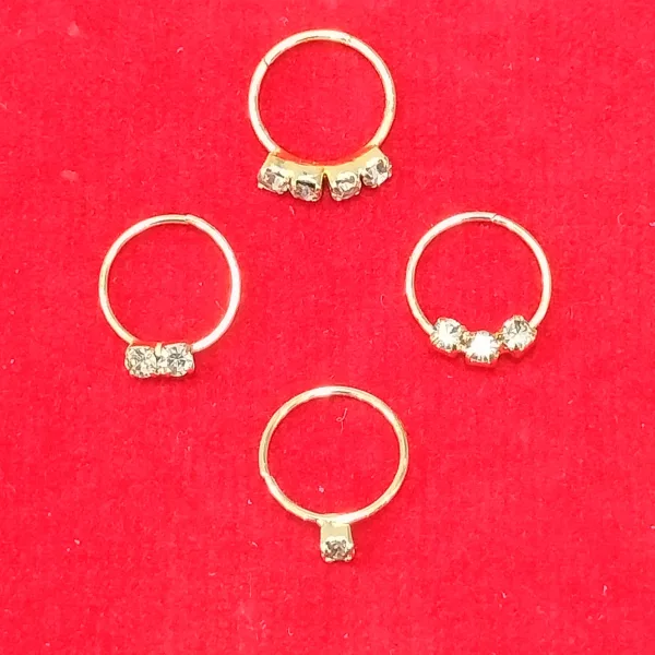 Gold-plated Plated Brass, Metal, Alloy, 1/2/3/4 Stone Nose Ring PACK OF 4