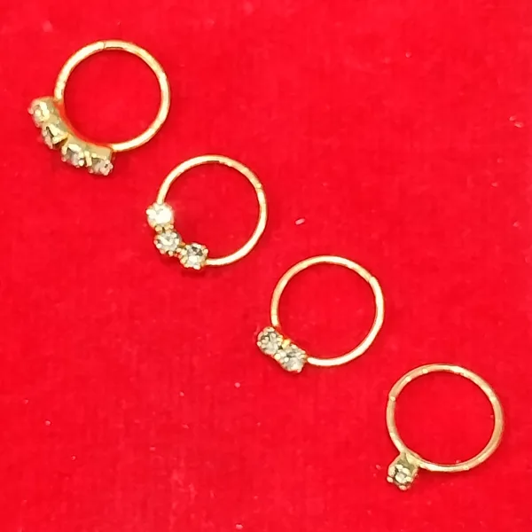 Gold-plated Plated Brass, Metal, Alloy, 1/2/3/4 Stone Nose Ring PACK OF 4