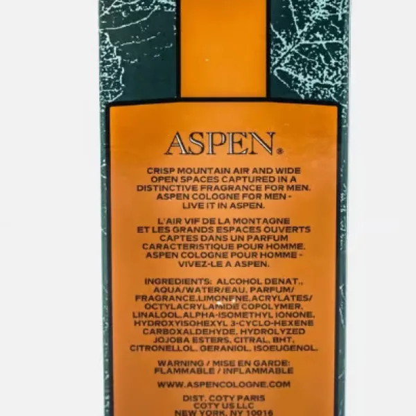 Aspen by Coty for Men Eau de Cologne 118ml - Fresh Woody Fragrance - Buy 1 Get 1 Free