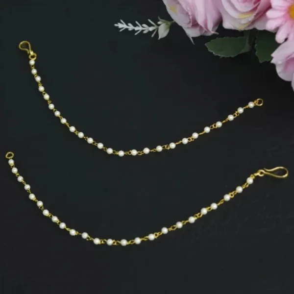 Gold Plated Ear Chain Traditional White pearl Kaan Chain