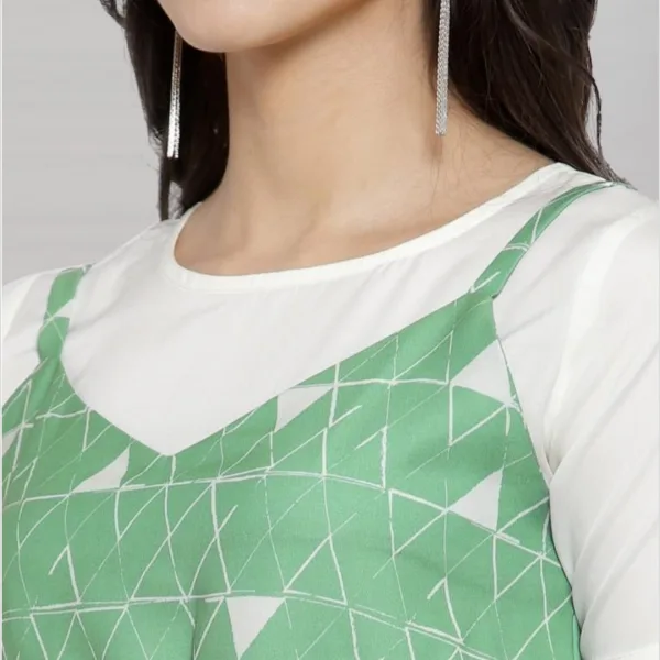 ATTIRIS Women's Poly Cotton Printed A-Line Knee Length T - Shirt Style Round Neck Dress, Green