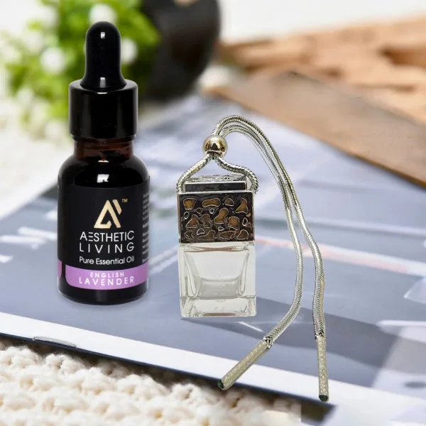 Square Gold Silver Car Aromatizer Diffuser Bottle with Oil English Lavender