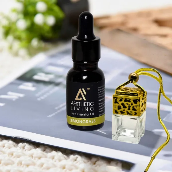 Square Gold Silver Car Diffuser Bottle Oil Combo Lemongrass