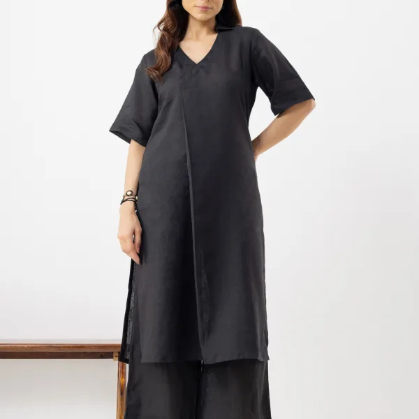 Women’s Black V-Neck Short Sleeve Kurta Set