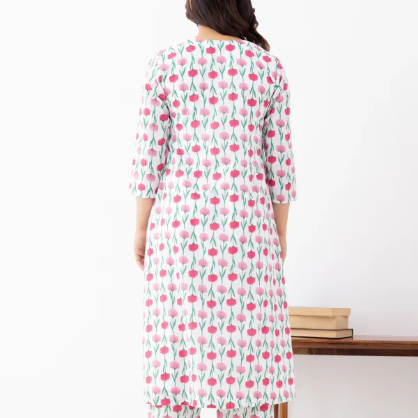 Floral Print Cotton Kurta Set with Palazzo Pants