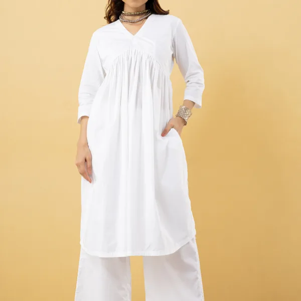 Elegant White Cotton Kurta Set with Pintuck Detailing