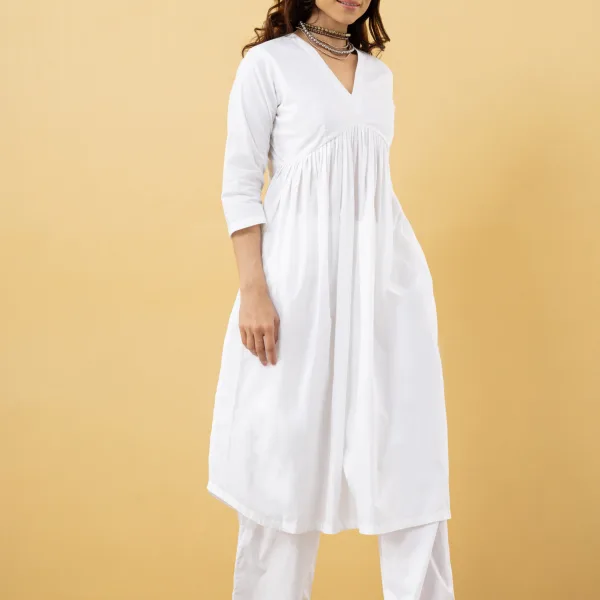 Elegant White Cotton Kurta Set with Pintuck Detailing