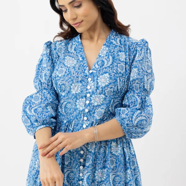 Elegant Blue Floral Printed Maxi Dress