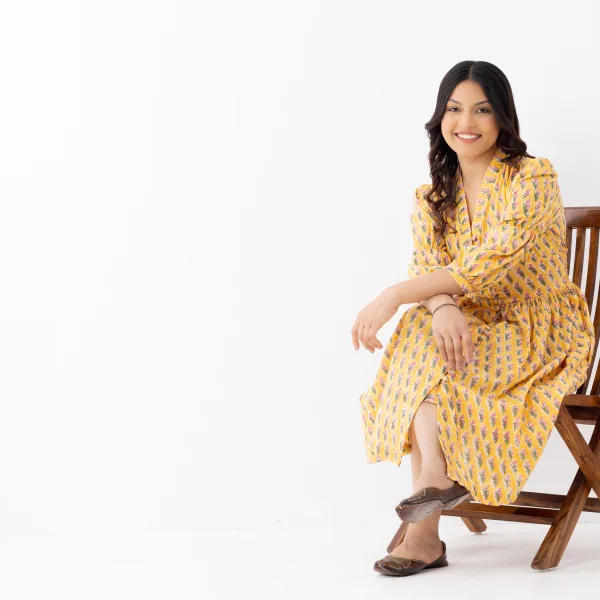 Mustard Yellow Floral Fit & Flare Midi Dress