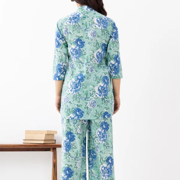 Mint Green Floral Cotton Co-ord Set for Women