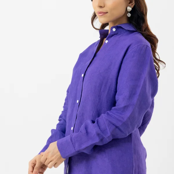 Women’s Solid Purple Linen Shirt