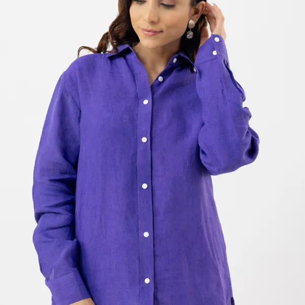 Women’s Solid Purple Linen Shirt