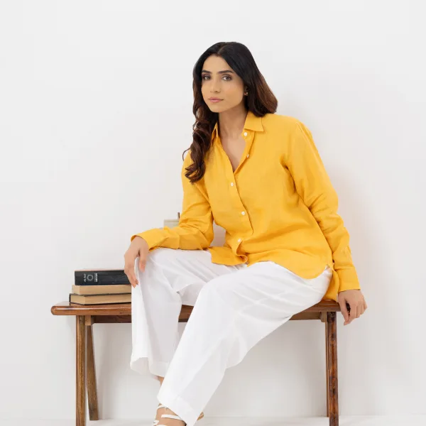 Bright Yellow Linen Shirt for Women
