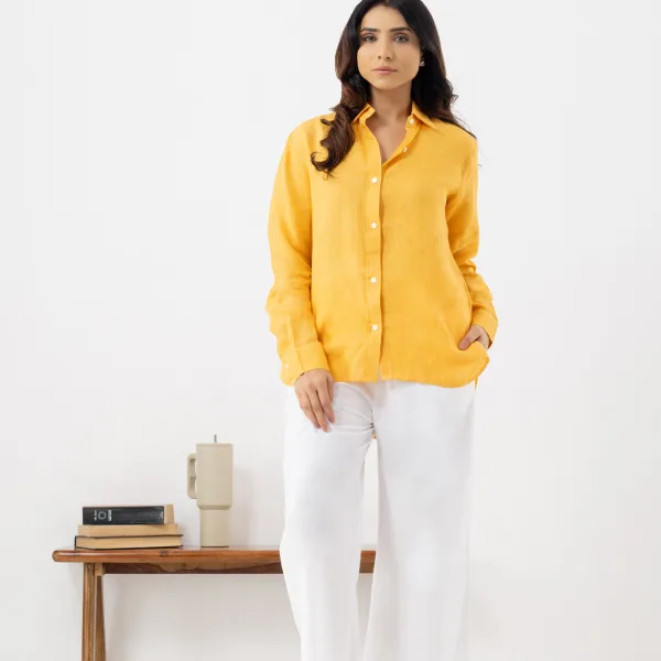 Bright Yellow Linen Shirt for Women