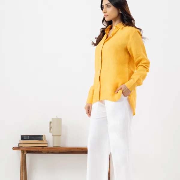 Bright Yellow Linen Shirt for Women