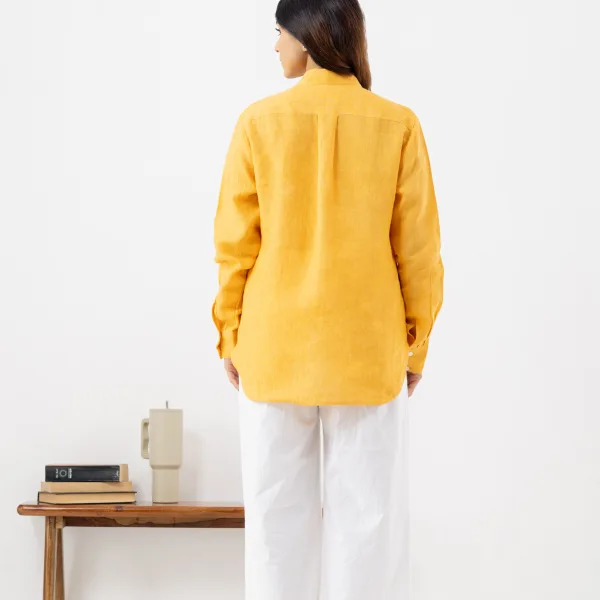 Bright Yellow Linen Shirt for Women