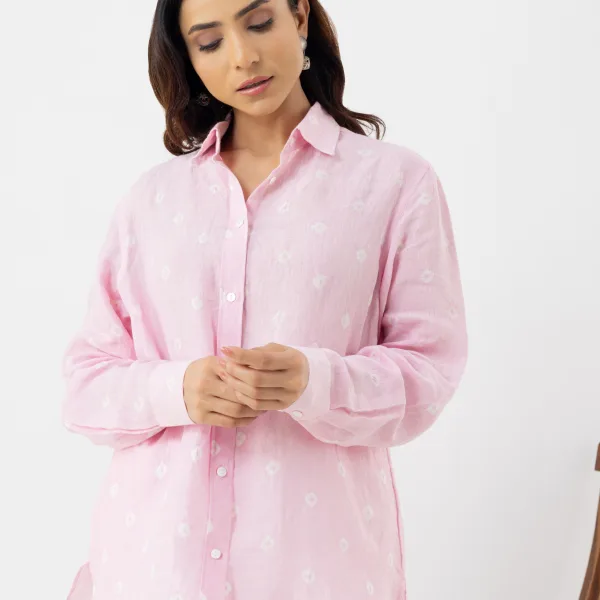 Women's Light Pink Floral Cotton Shirt