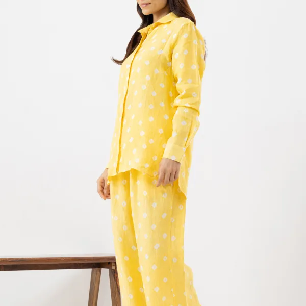 Women's Yellow Floral Cotton Co-ord Set (Full-Length Pants)