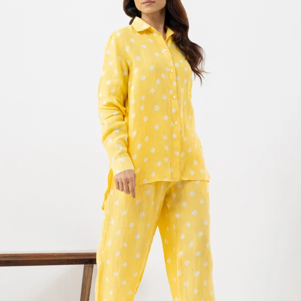 Women's Yellow Floral Cotton Co-ord Set (Full-Length Pants)