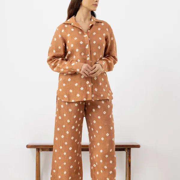 Women's Brown Floral Cotton Co-ord Set (Full-Length Pants)