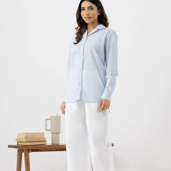 Women’s Blue & White Striped Linen Shirt