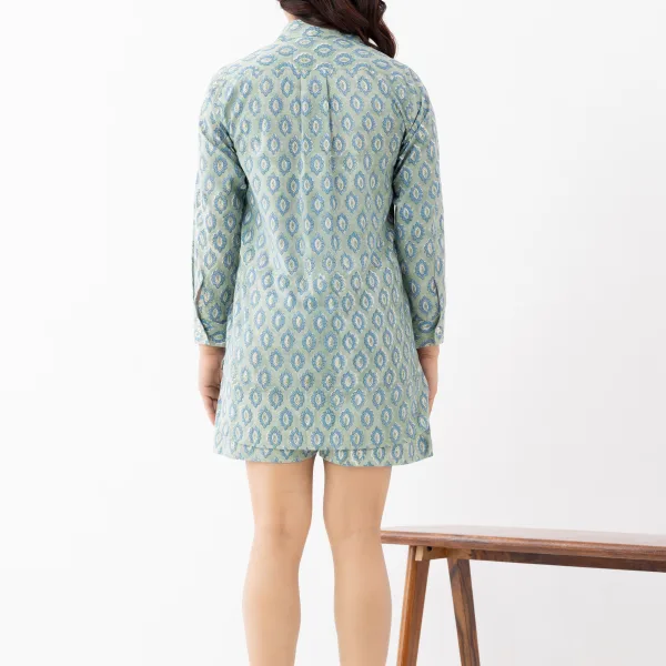 Women's Blue-Green Paisley Cotton Co-ord Set