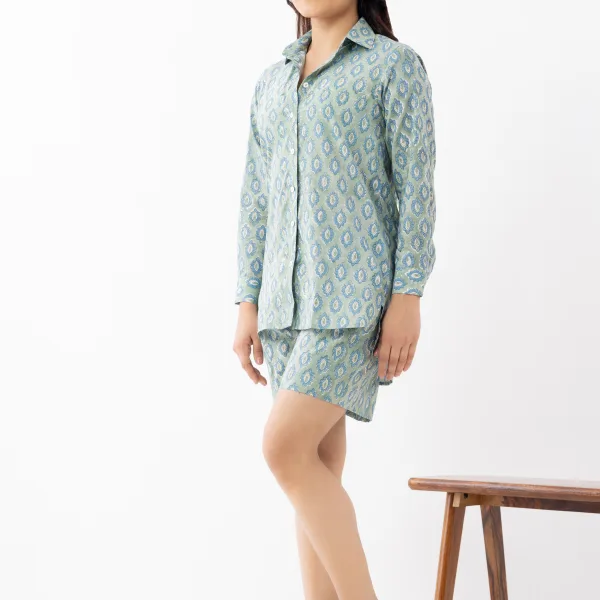 Women's Blue-Green Paisley Cotton Co-ord Set