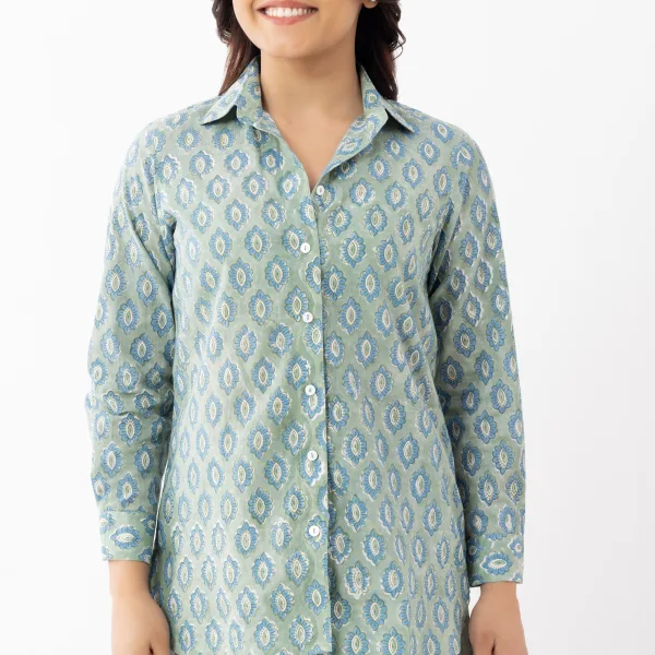 Women's Blue-Green Paisley Cotton Co-ord Set