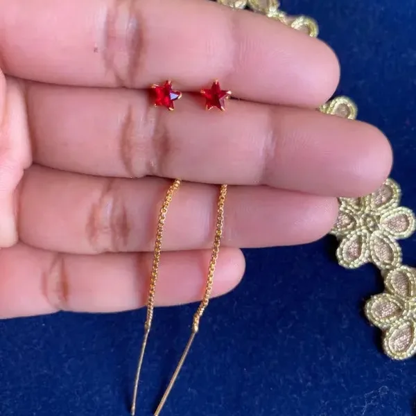 Fashion Hanging STAR RED NUG Sui Dhaga Earring for Women and Girls