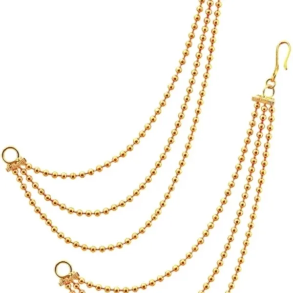 KNOTI 3 LADI Bahubali Golden Jhumka Ear Chain Hair For Girls For Wedding