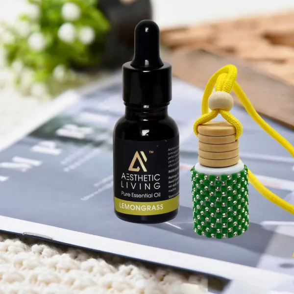 Aesthetic Living Studded Car Aromatizer Diffuser with Essential Oil Green Color
