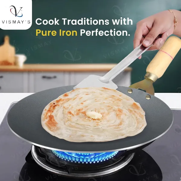 VISMAYS Iron Tawa Small Smooth Edge Wooden Handle Roti Pan
