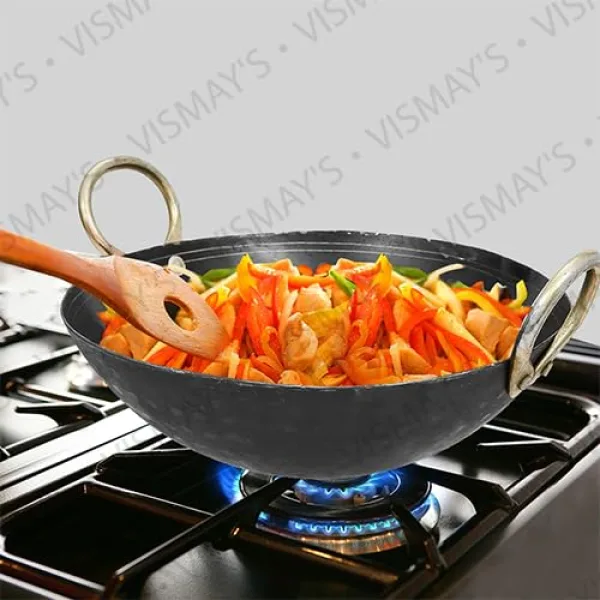 Vismays 1 Litre Iron Kadhai Deep Frying Pan Hammered