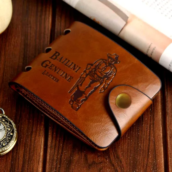 Wassxler PU Leather Wallet, Western Style Embossed Design, Dark Brown, Slim Bifold with Snap Closure Brown (Pack of 1)