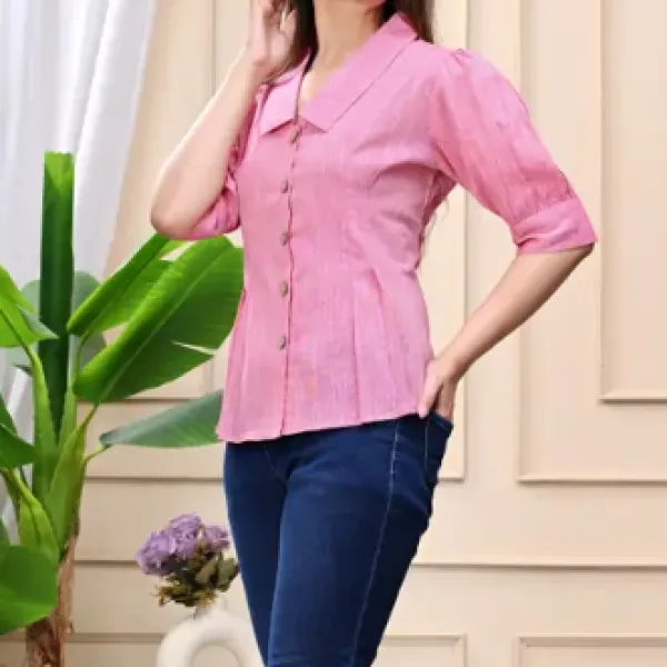 Casual Puff Sleeves Self Design Women Blue  Top