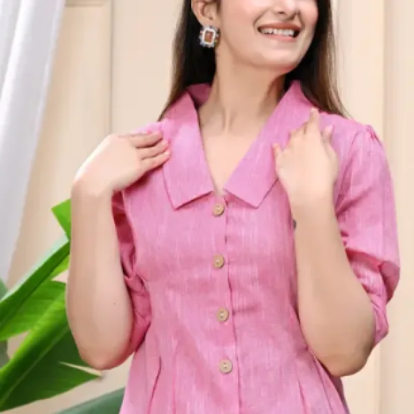 Casual Puff Sleeves Self Design Women Blue  Top