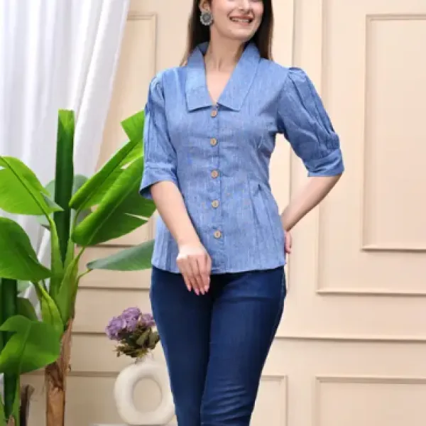 Casual Puff Sleeves Self Design Women Pink  Top