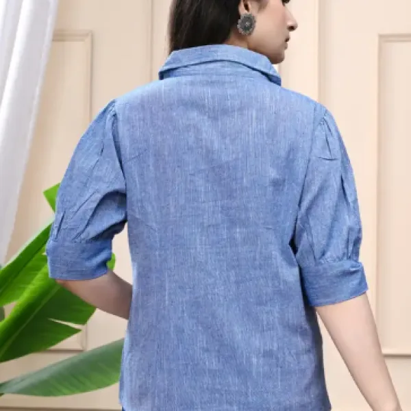 Casual Puff Sleeves Self Design Women Pink  Top