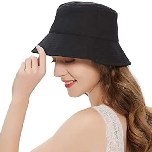 Round Plain Black Bucket Hats And Caps For Men