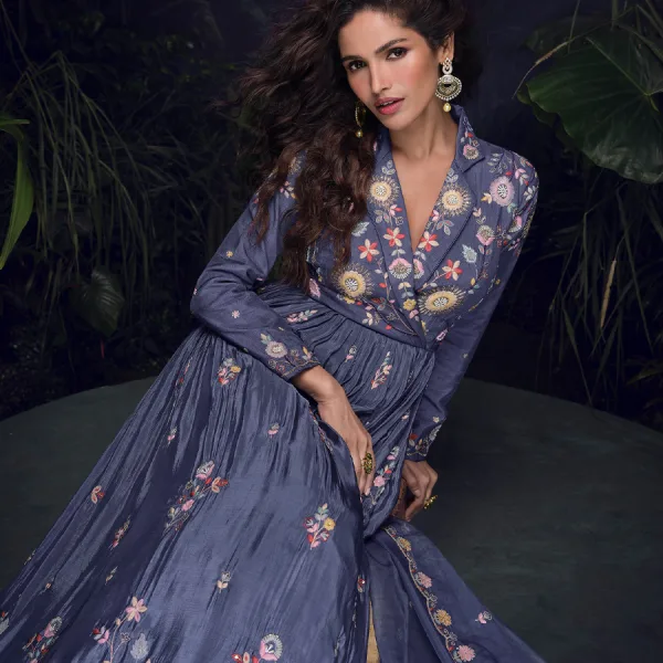 Lilac Chinon Silk Anarkali Suit for Women Festival Wear