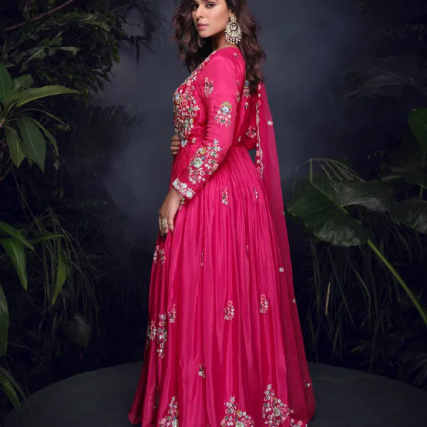 Pink Chinon Silk Anarkali Suit for Women Festival Wear